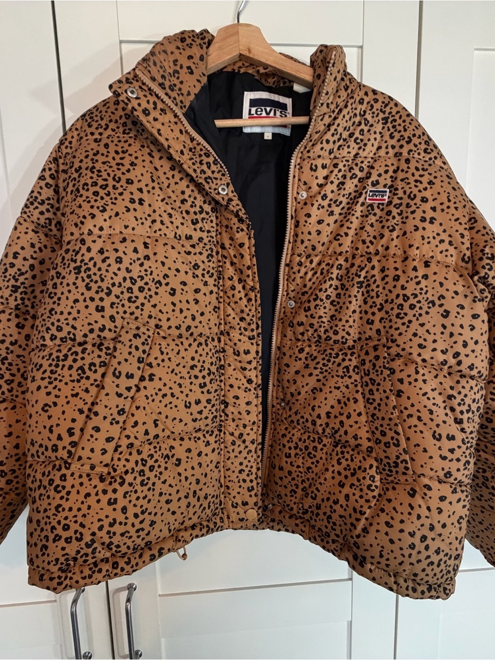 Levi's Kids Brown Leopard-Print Puffer Jacket with Hood W